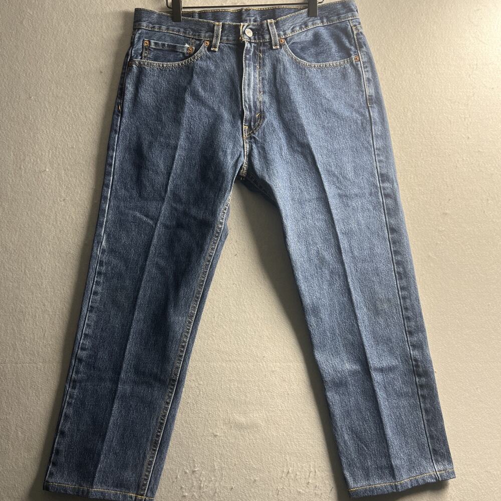 Levi's Straight Fit Blue Dark Wash Denim 5-Pocket Jeans Logo Zip Button Men's